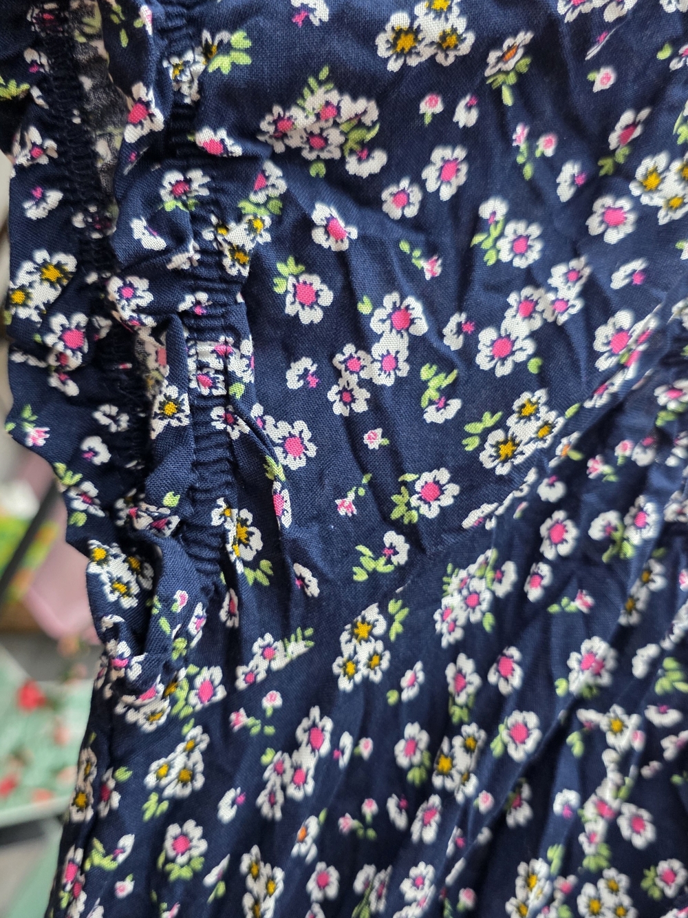 Birch And Stone Smocked Navy Floral Maxi Dress Raw Hem Sz Small - Picture 6 of 9